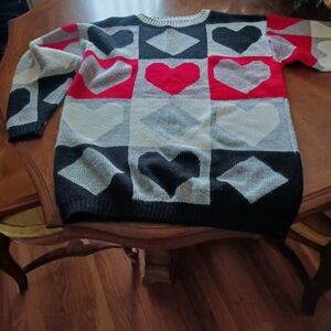 Heart Pattern Women's Sweater - Red, Black, Gray